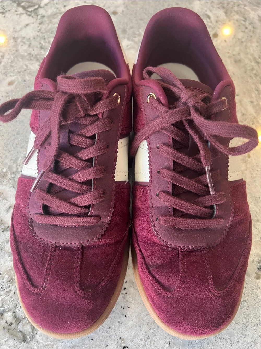 Zara Burgundy Suede Contrasting Sneakers Gum Sole EU37
